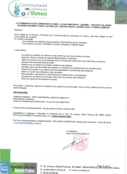 OFFRE EMPLOI CCV AGENT ACCEUIL ESPACE SANTE